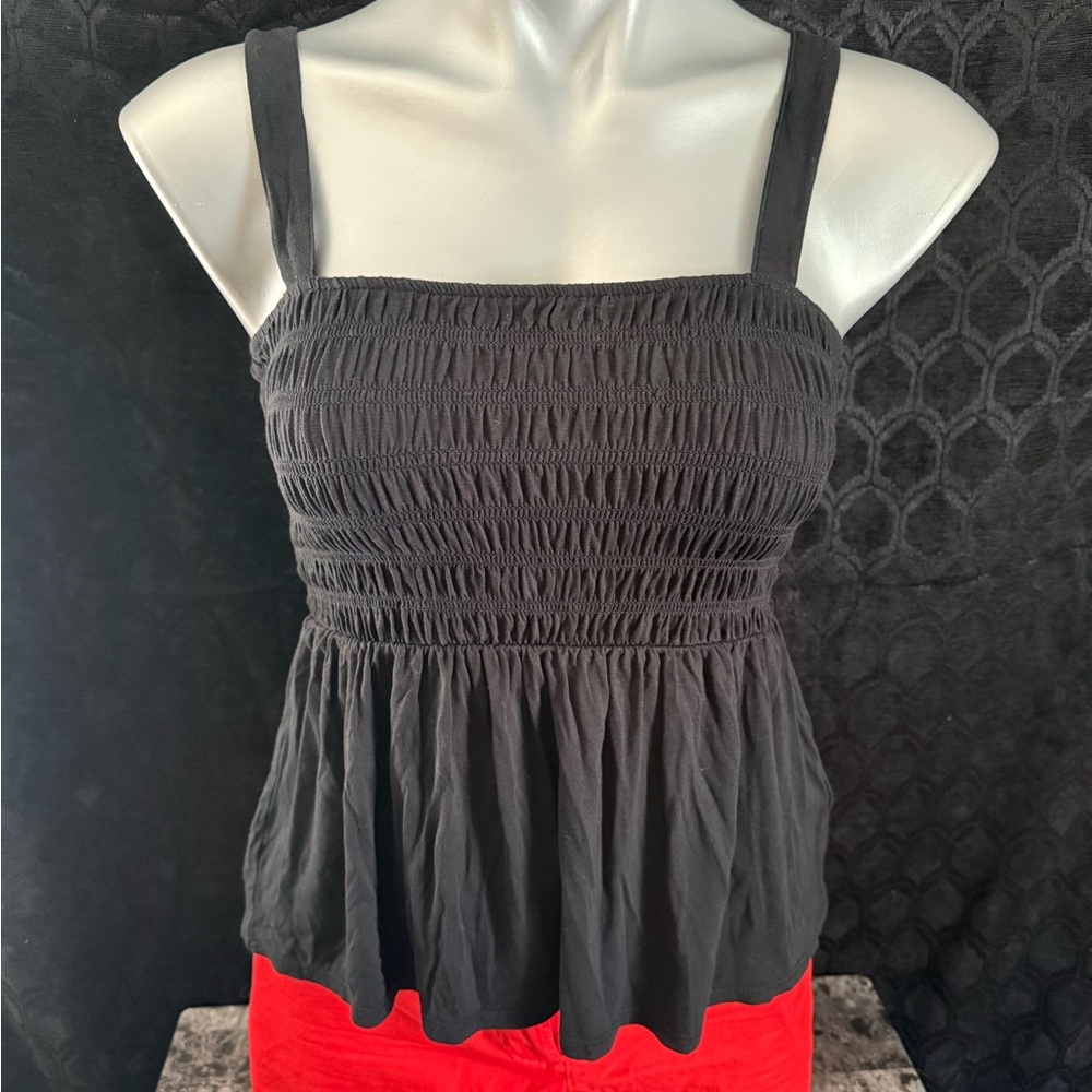 American Eagle Outfitters Gray Smocked Peplum Tank Top